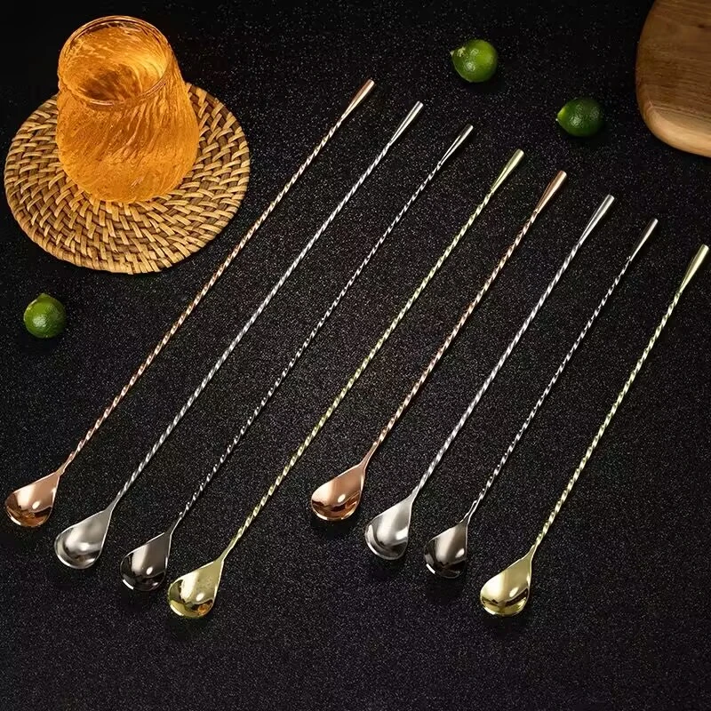 Łyżka koktajlowa Łyżka barowa ze stali nierdzewnej Mieszanie Spiralny wzór Bar Łyżka Teadrop Narzędzie barmańskie Narzędzia barmańskie — zdjęcie 3