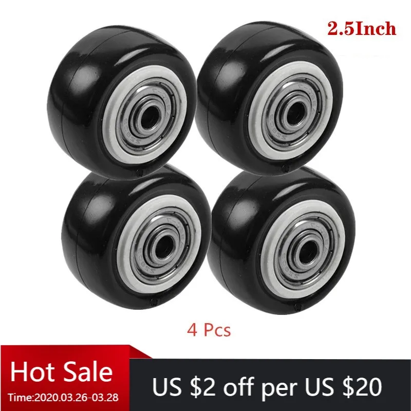

4Pcs 2.5 Inch Rubber Single Wheel Caster, Black Swivel Double Bearing Sleeve Replacement Rollers for Trolley Furniture Cart