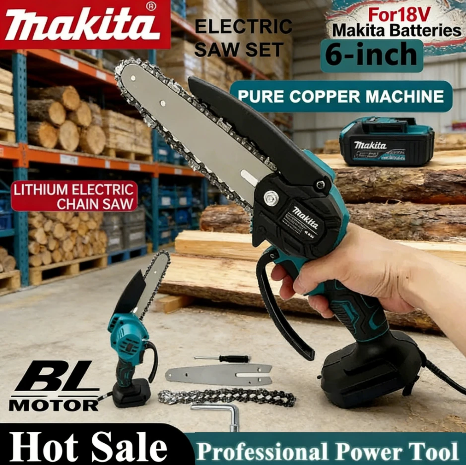 

Аккумуляторная цепная пила Makita 6 дюймов, электрическая ручная портативная пила для распиловки древесины, садовый инструмент для обрезки деревьев