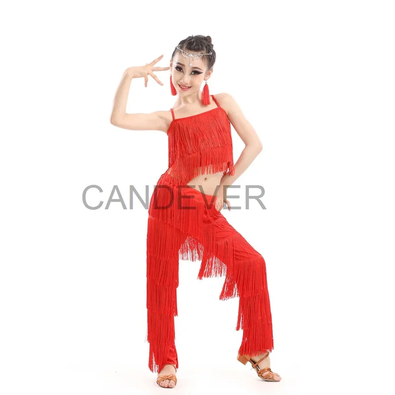 

Latin Dance Dresses For Sale Ballroom Fringe Tassel Dress top and Pants Sequin Fringe Salsa Samba Costume Kids Children Girls