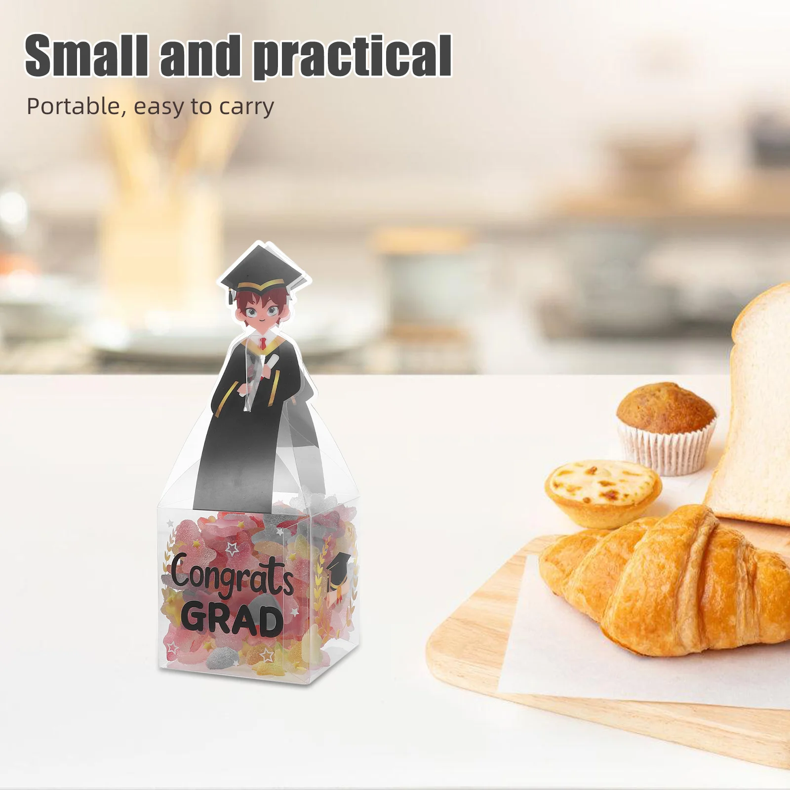 

20Pcs Grad Candy Boxes Clear Fillable Treat Boxes for Graduation Party Favors Grad Decorations Table Centerpieces PVC Gift Box