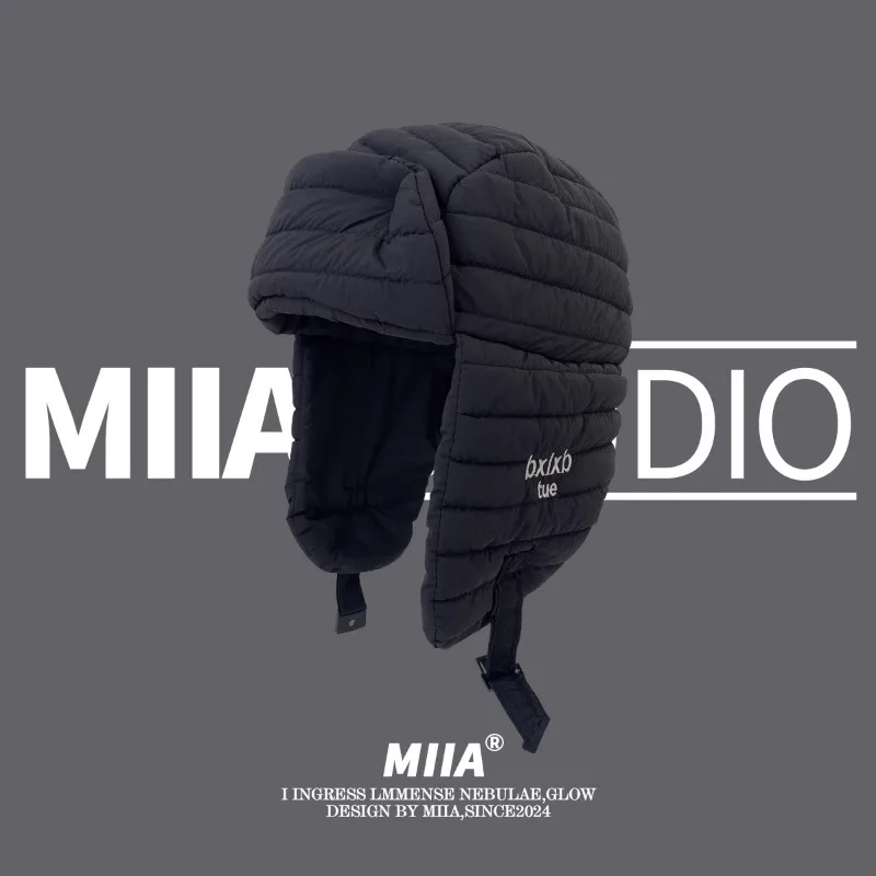 Cappello Lei Feng ricamato in cotone imbottito per esterni invernale in tinta unita giapponese per cappelli Bomber da equitazione Unisex con protezione per le orecchie calda