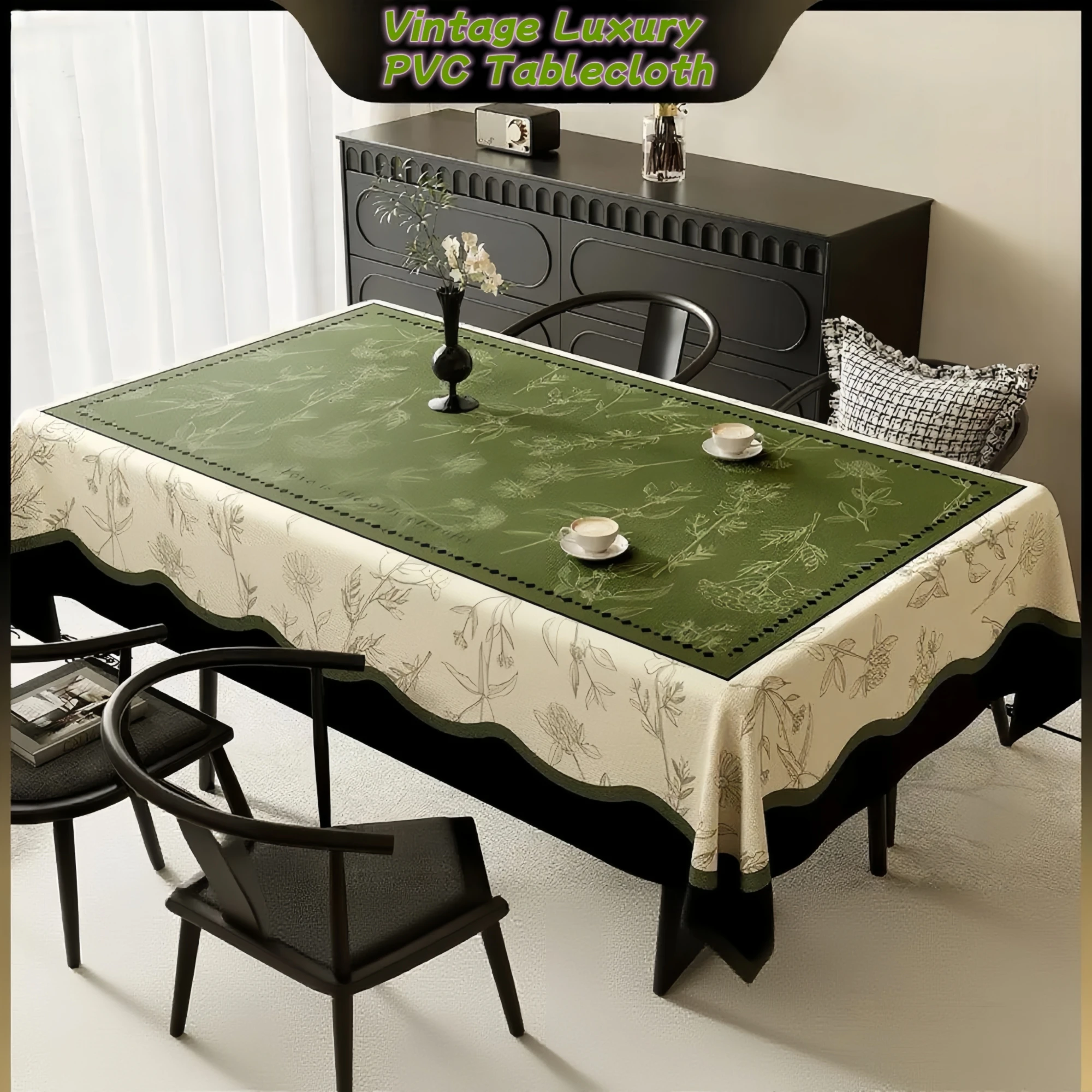 

French Style Tablecloth Waterproof Oilproof Heat Resistant,Vintage Luxury Table Cover for Dining Coffee Table,No-Wash Easy Clean