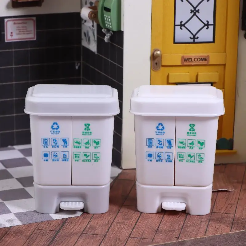 1 stks poppenhuis mini keukengerei model mini geclassificeerd prullenbak schieten scène rekwisieten
