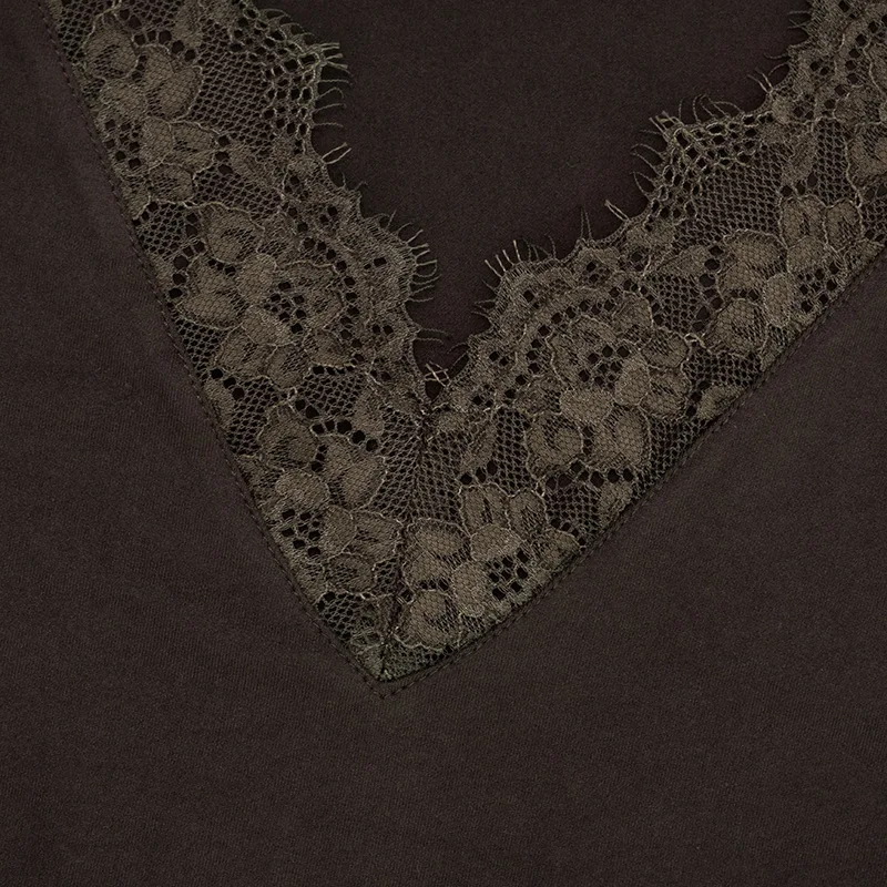 Wimpernspitzen-V-Ausschnitt Langarm-Shirts für Damen, Weiche Dehnbare Mesh Slim-Fit Basis-Oberteile, Herbst Tägliche Büro-Layering-Bluse – Detail 12