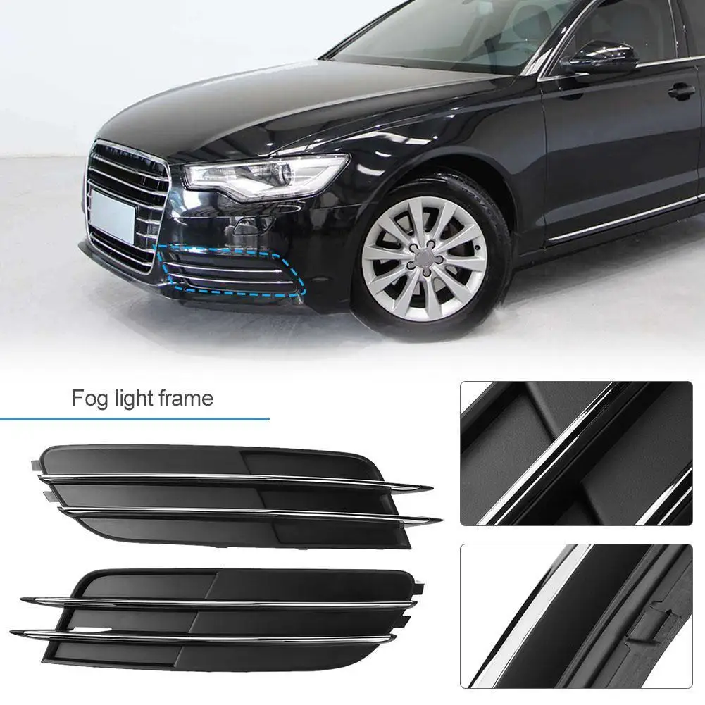 1 Pair Front Bumper Lower Fog Light Grille Trims for 2012-2014 Audi A6 C7