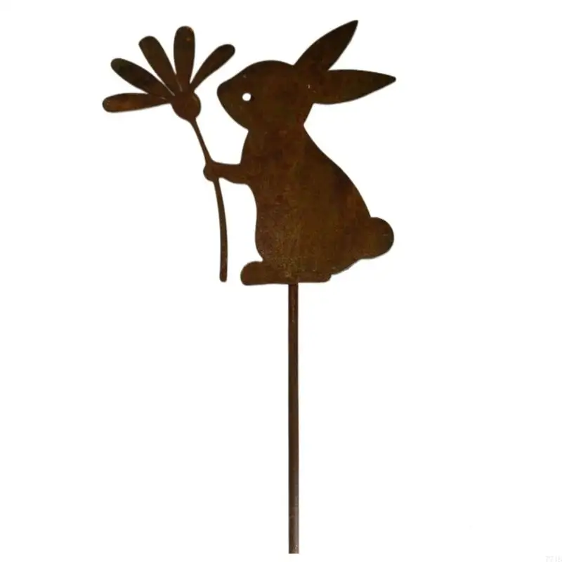 77JB Easter Yard Craft Inserts Sculpture Iron Rabbit Figures Stake Memorials Memorials Memorials