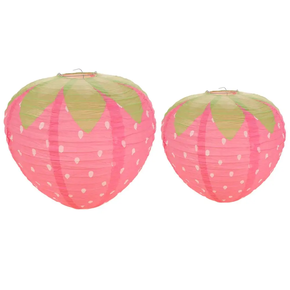 3D Pink Strawberry Lantern Handheld Fruit Theme Paper Lantern Sweet Cute Special-shaped Hanging Lantern Ball DIY Kindergarten
