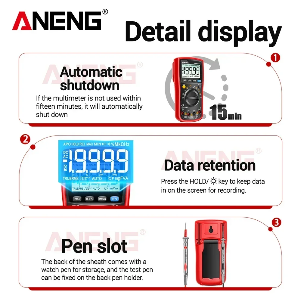 ANENG AN870 Smart Multimeter Digital Profesional 19999 Counts AC Voltage Tester Current NCV Capacitance Resistance Ohm Test Tool view 5