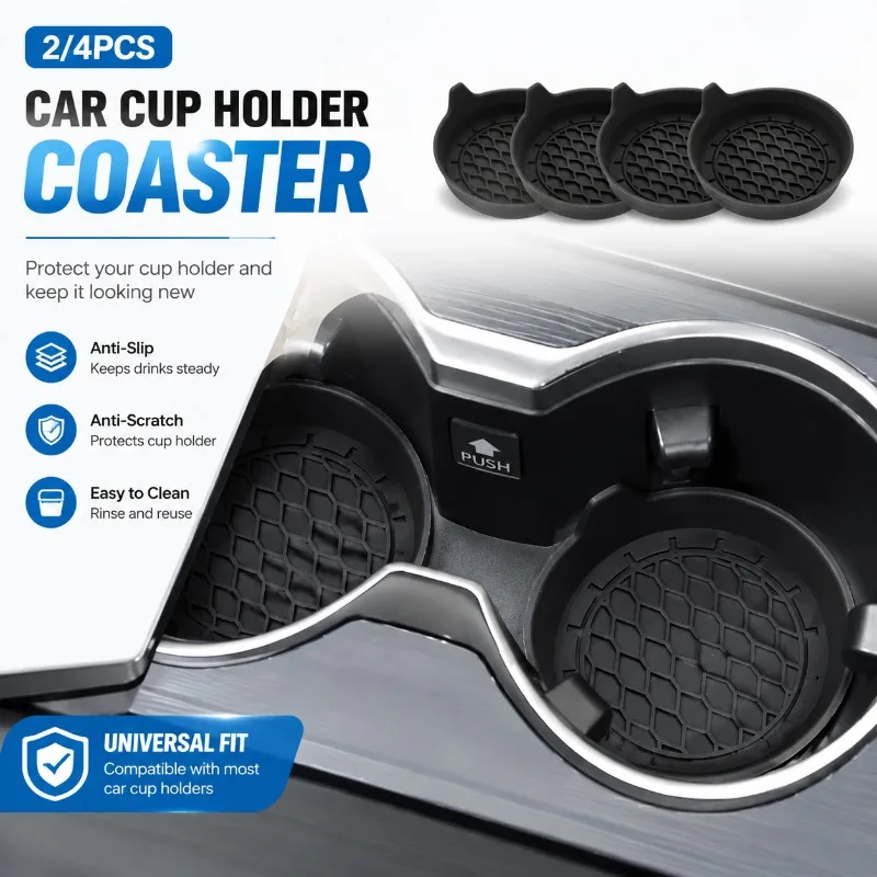 Universal Car Cup Holder Coaster 2/4pcs Silicone Non-Slip Insert Anti-Scratch Cup Pad Interior Accessories Universal Fit for