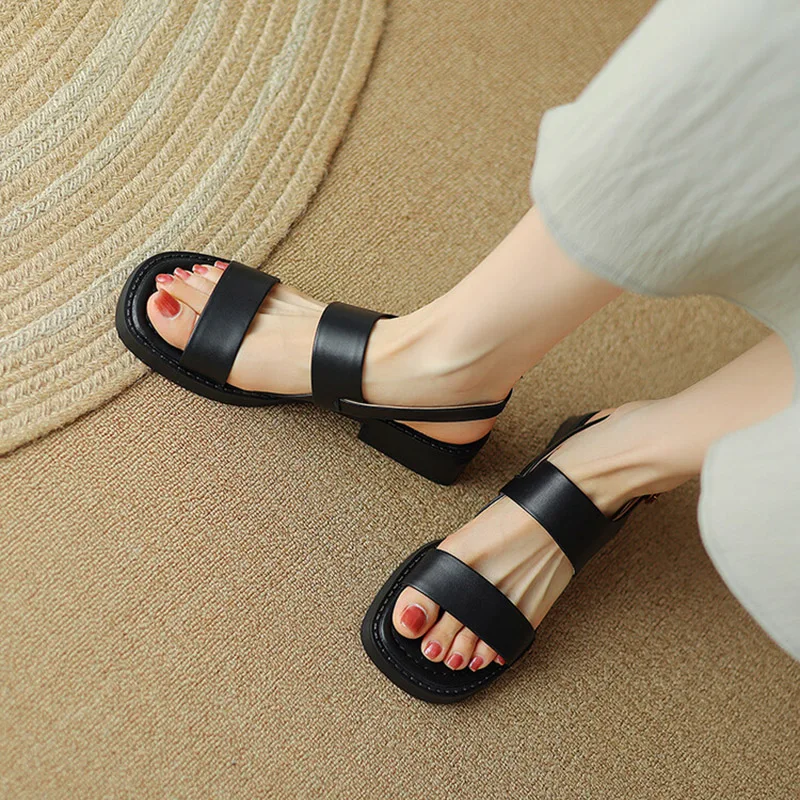 Phoentin prägnante Sandalen Damen Sommer neue Mode 3cm Low Heels Schuhe lässig Echt leder Strands andale plus Größe 43 ft3445