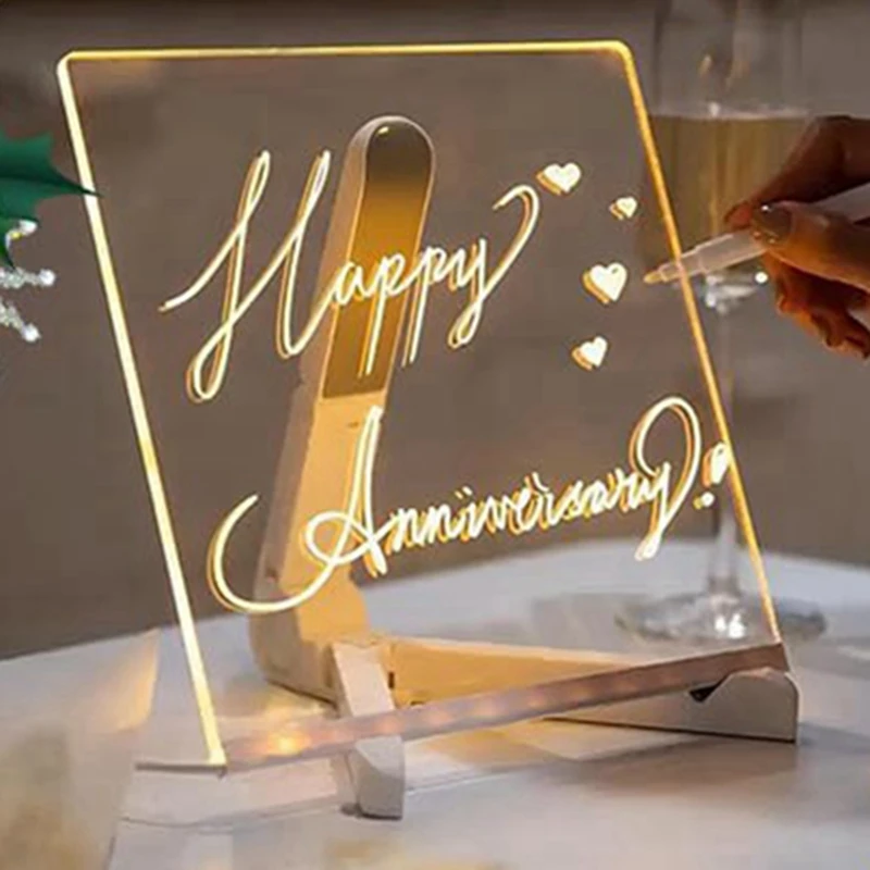 AT93-LED Notepad With Colors, Illuminated Acrylic Notepad With Colors, Notepad With Adjustable Stand And 7 Pens