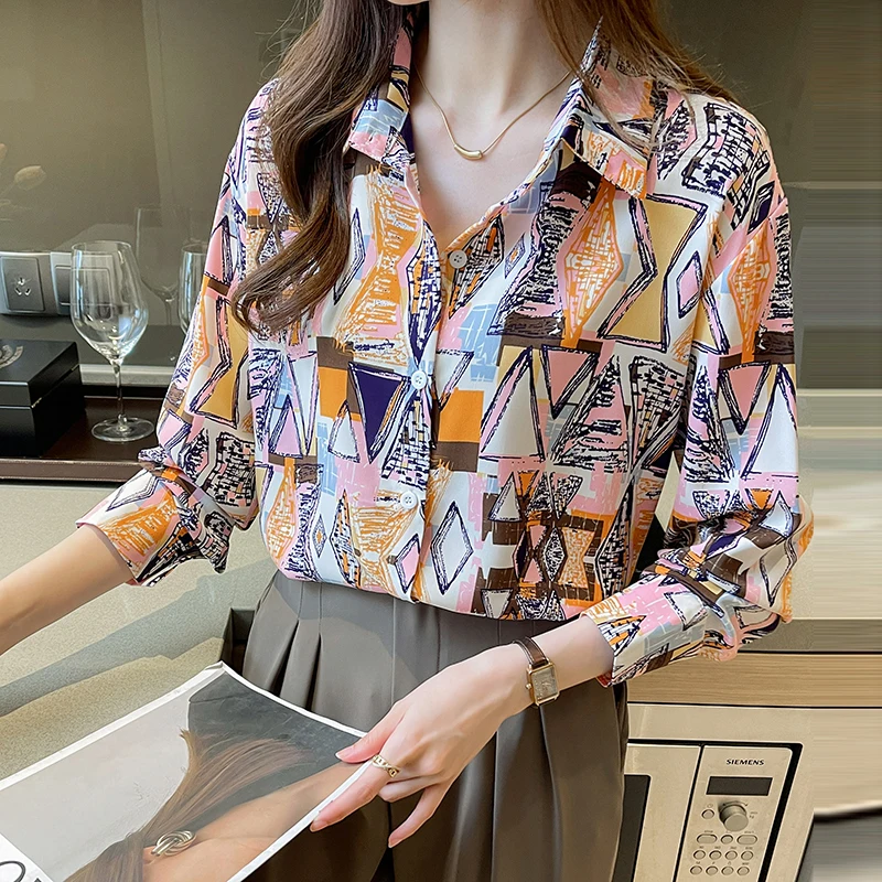 New Korean Fashion Ladies Printing Shirts Blouse Women Tops Female Woman Button Up Shirt Girls Casual Long Sleeve Blouse BPy8913