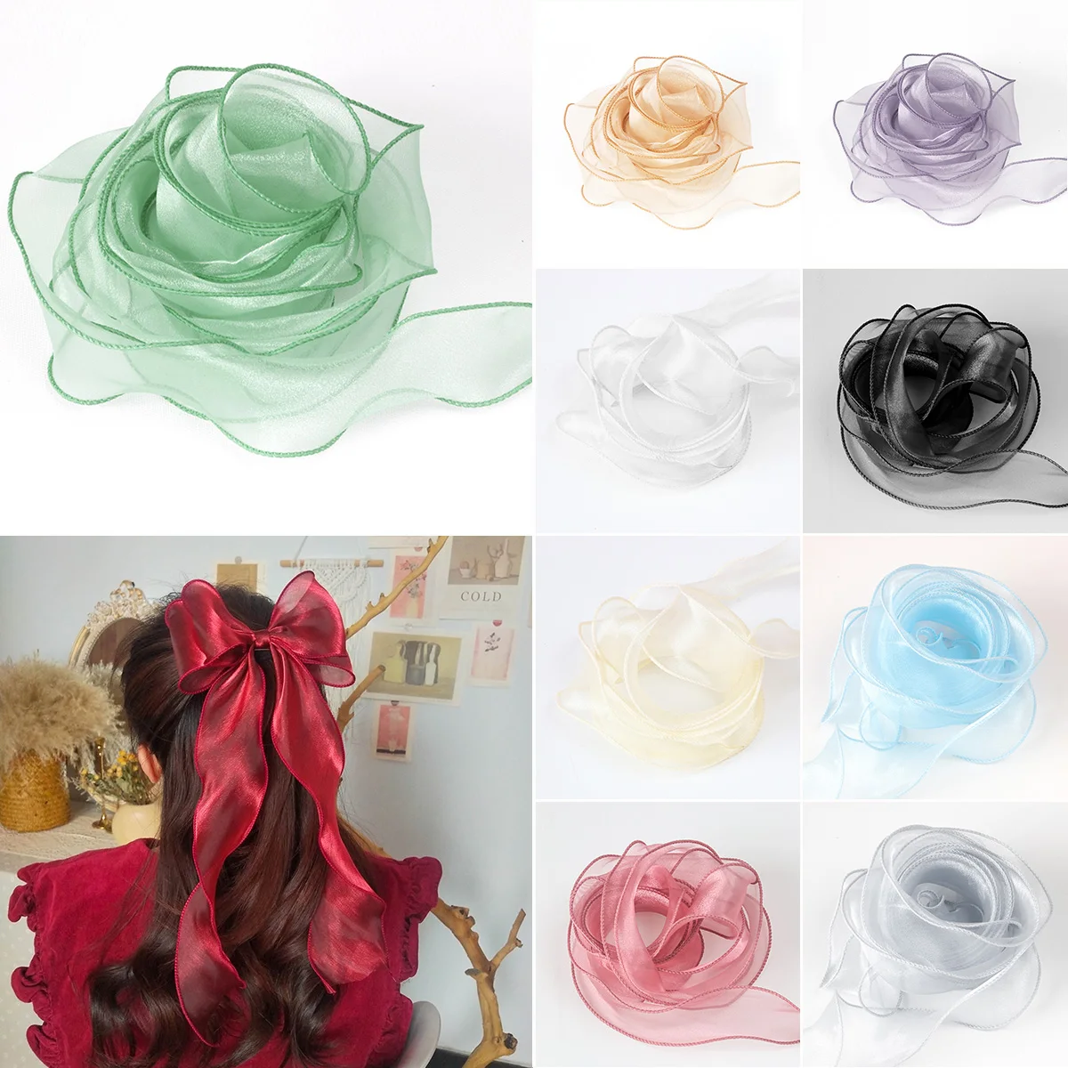 4cm Sheer Wired Organza Ribbons with Golden Edge Chiffon Ribbon for DIY Gift Wrapping Wedding Bouquet Christmas Decoration