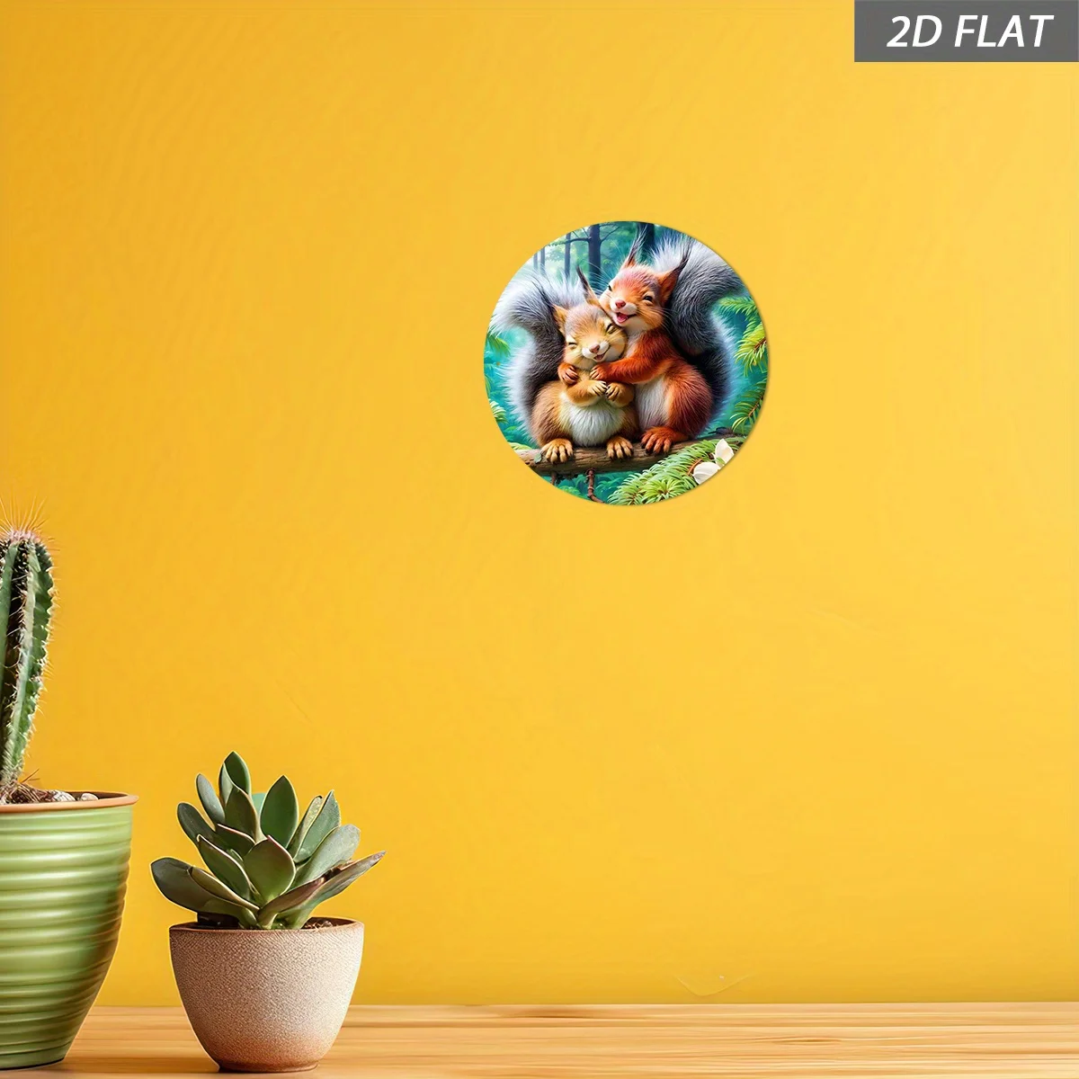 2D Flat, 2D Flat - [Enable ] 2D Flat2D Plane, 1pc of Retro Squirrel Hugging Smiling Wall Art - 20.32X20.32cm Round Frameless Met