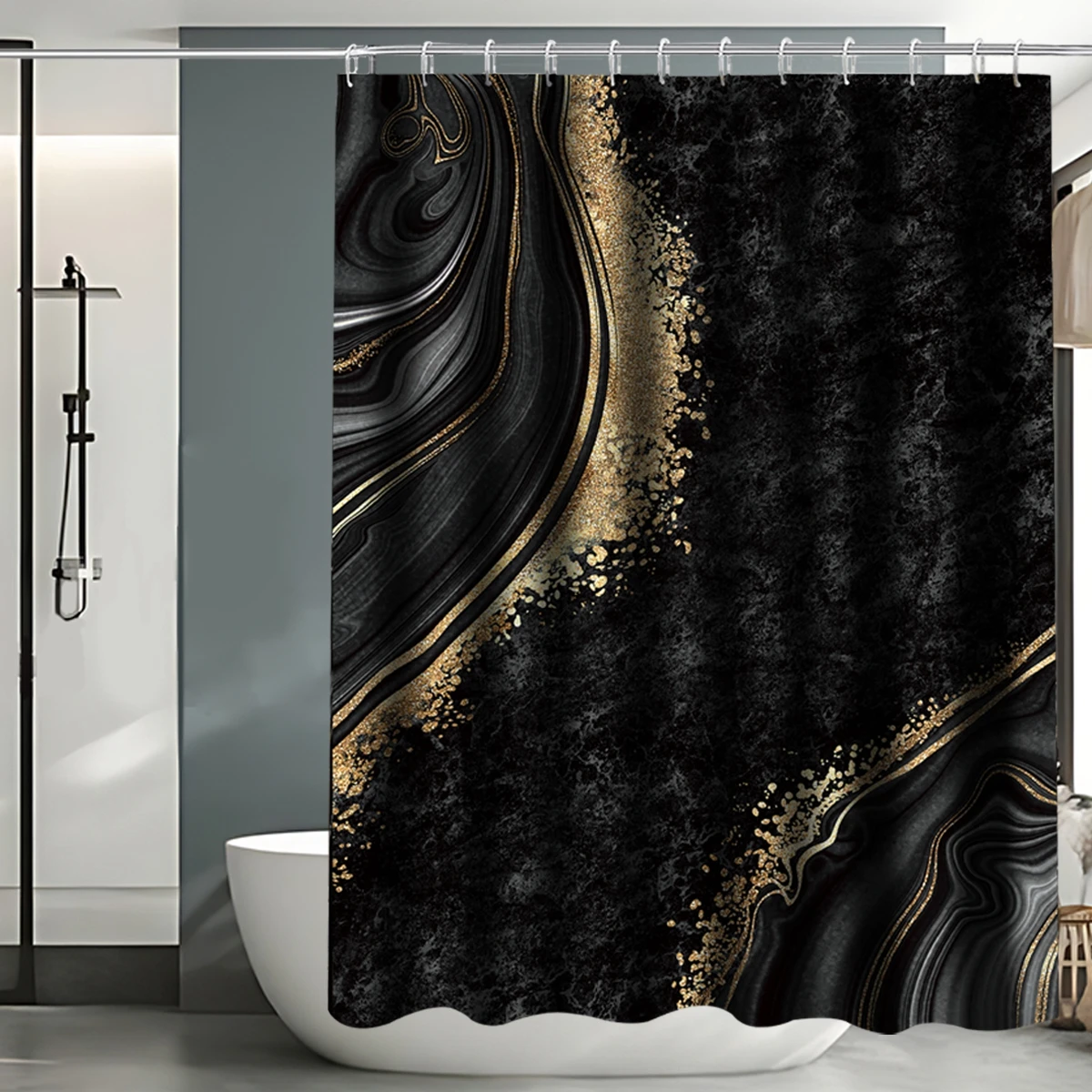 180x180cm Grey Black Marble Shower Curtain Abstract Modern Bathroom Decor Waterproof Washable Fabric Bathtub Shower Curtain