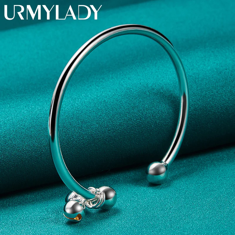 URMYLADY 925 Sterling Silver Double Small Bell Bangles Bracelet For Women Wedding Fashion Charm Jewelry