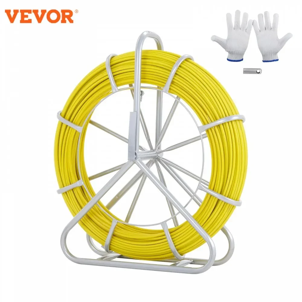 VEVOR Fish Tape Fiberglass  Duct Rodder Fishtape Wire Puller Cable Running Rod with  Reel Stand Pulling Heads  Fishing Tools