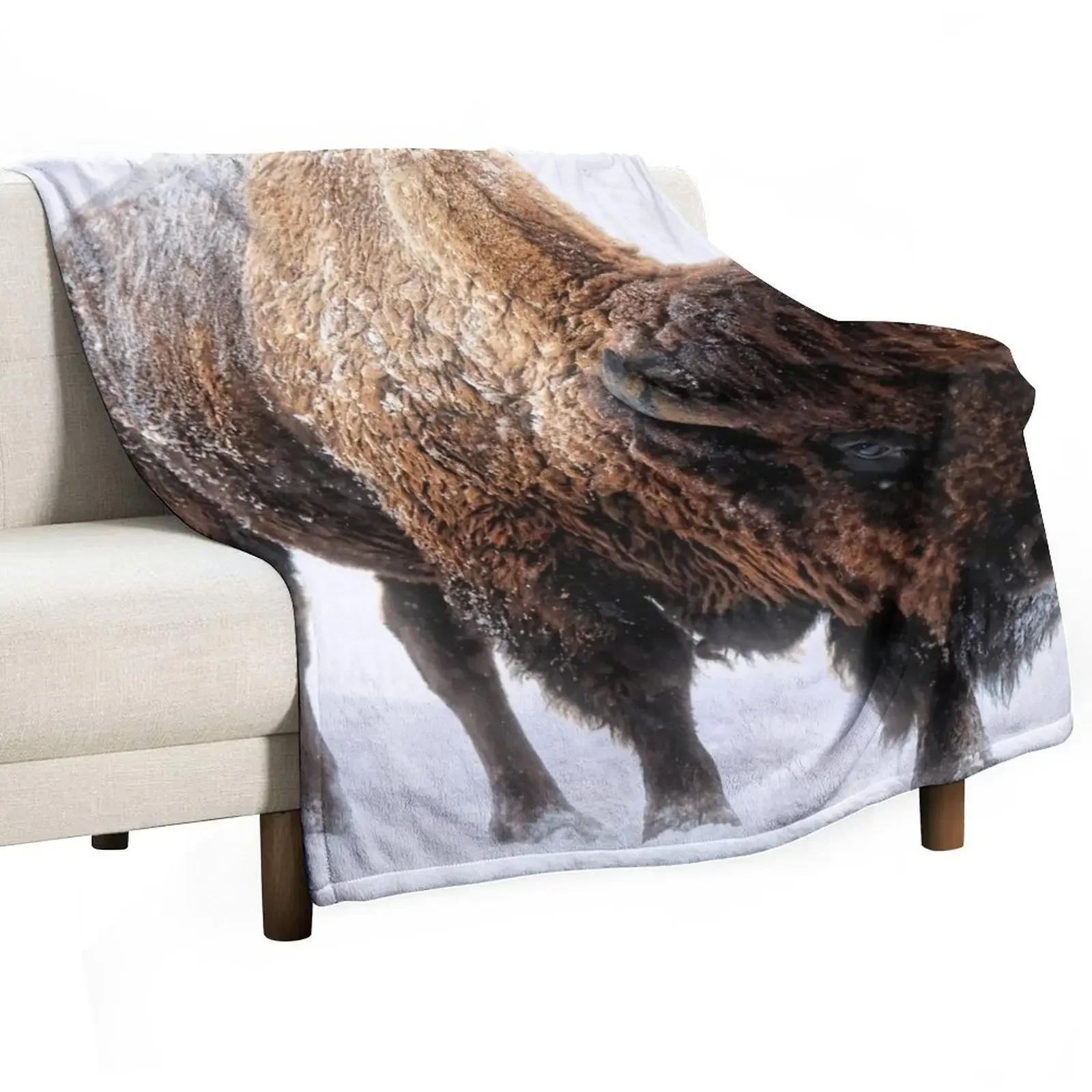 An American Bison Moves Through a Winter Snowstorm Throw Blanket Soft for babies sofa bed Luxury Designer Blankets