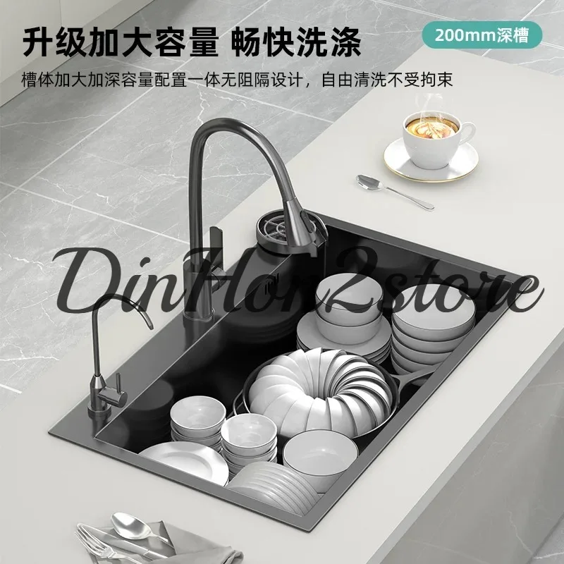 Nano Kitchen Sink Single Sink Hand Thickened SUS304 Stainless Steel Black Household Vegetable Basin Dishbasin Sink