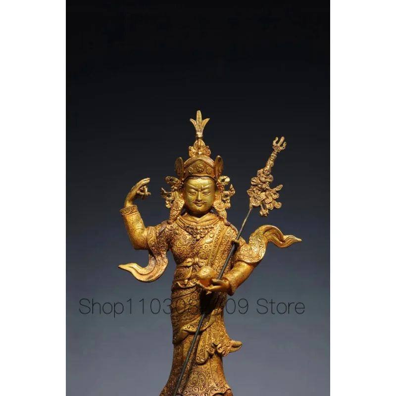 33cm Tibetan Craft Tibetan Tantric Pure Copper Gilded Lotus Master Buddha Ornament