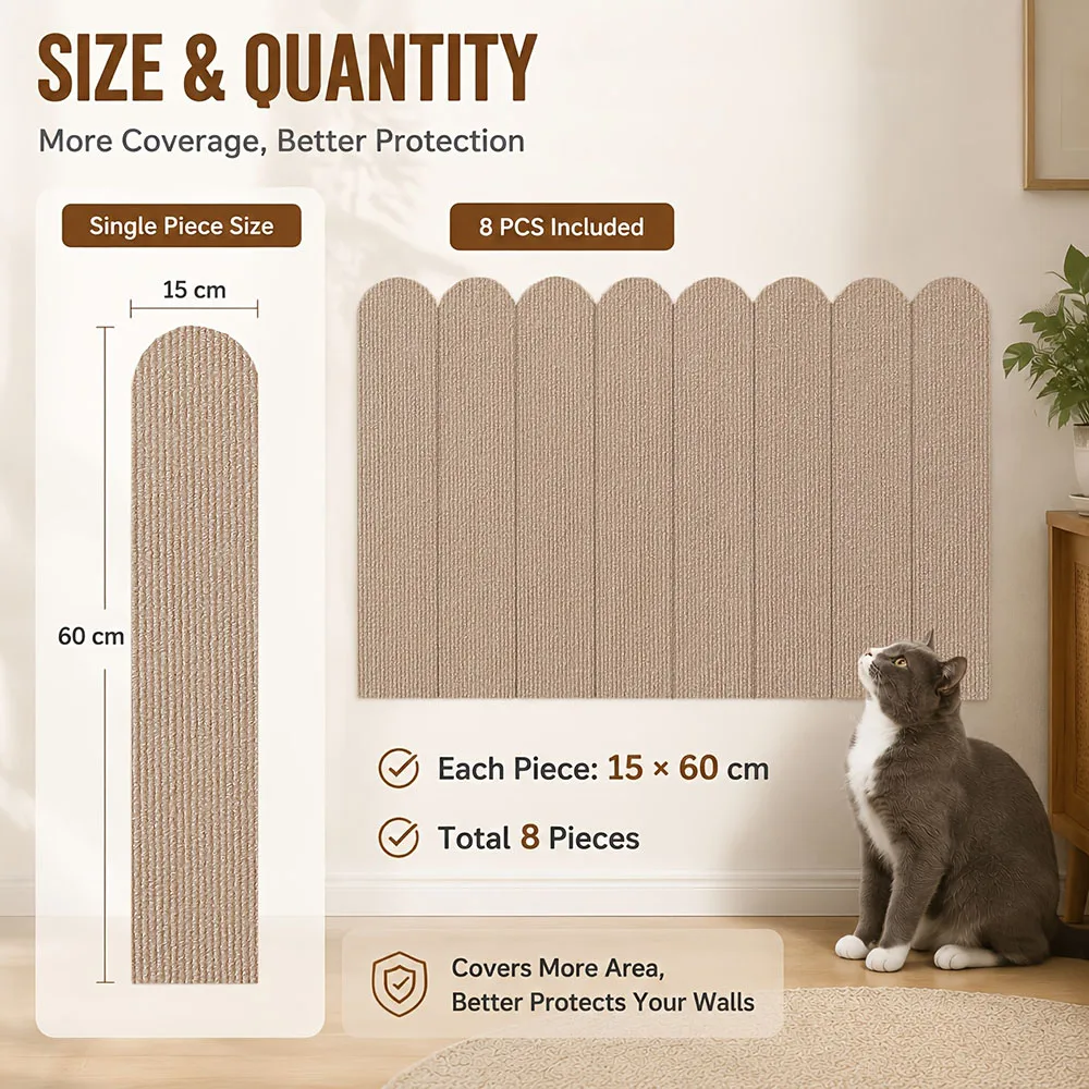 8PCS Self-Adhesive Removable Cat Scratching Board,Suitable for Home Use in Furniture Surfaces,Cat Wall Scratcher Protector
