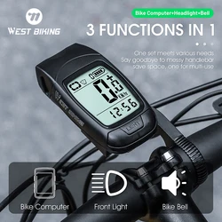 WEST BIKING Bicycle Computer Warning Horn Flashlight Cycle Bike Speedometer Led Front Lights Waterproof IP64 Cycling Headlight