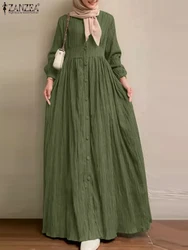 Frauen Vintage Langarm muslimischen Maxi kleid Zanzea 2023 Herbst elegante lässige Knöpfe nach unten Sommerkleid Dubai islamische Kleidung Abaya