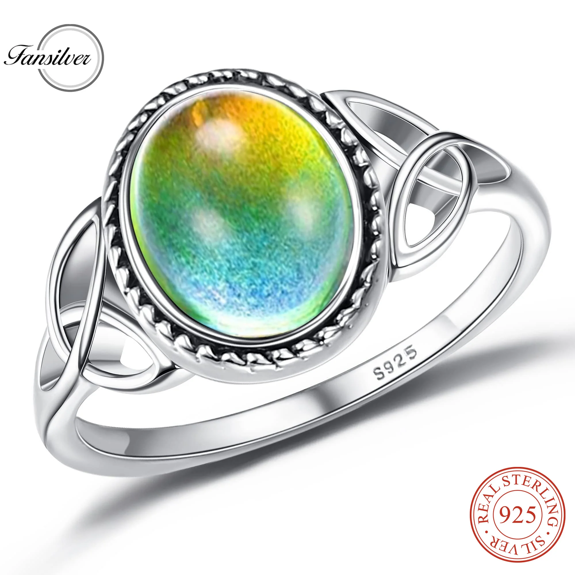 Fansilver cincin batu bulan perak murni 925 untuk wanita 18K cincin batu bulan berlapis emas putih Oval cincin untuk ibu