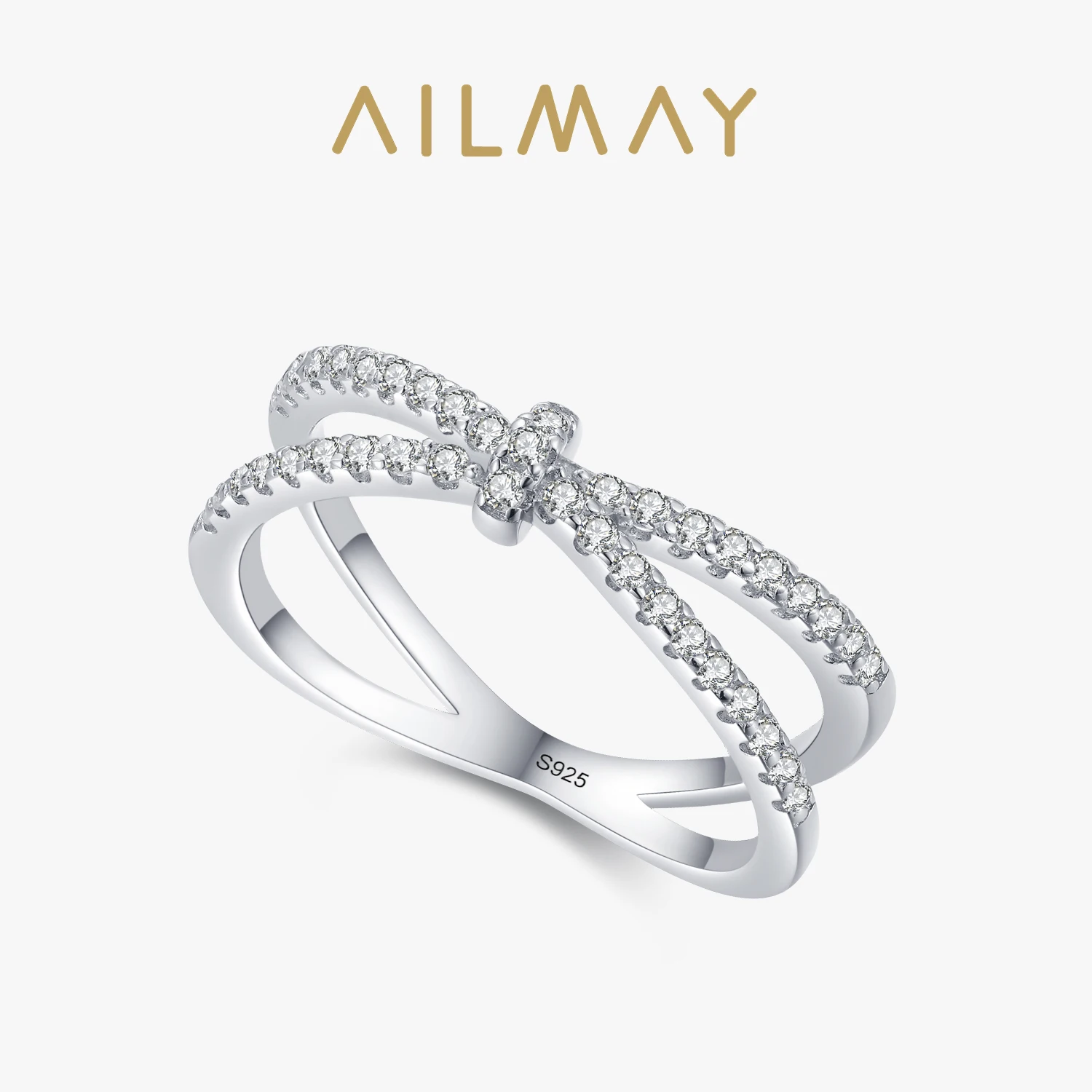 Ailmay 100% 925 Sterling Silver Classic Dazzling Staggered Line CZ Finger Ring For Women Luxury Wedding Engagement Fine Jewelry