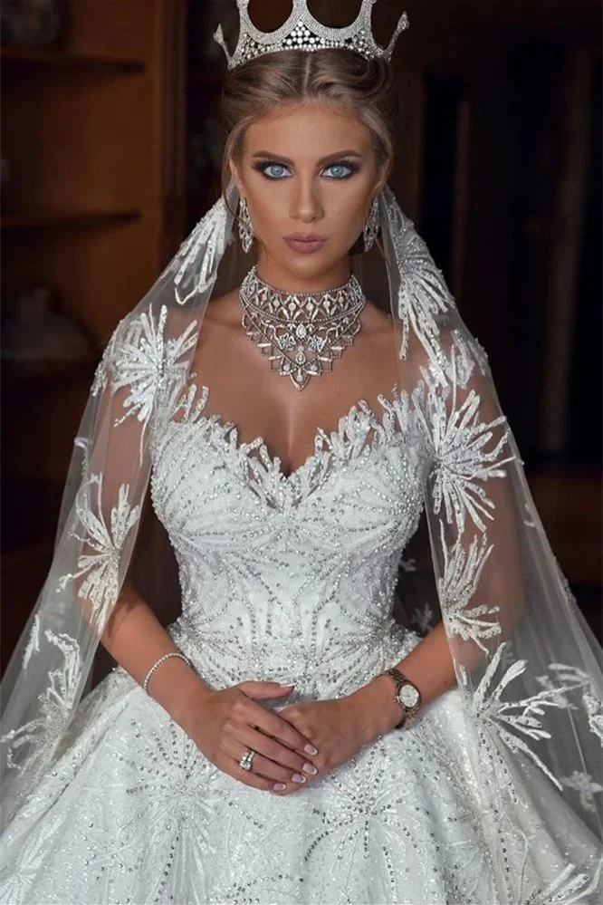 Customized Royal Wedding Dress Sweetheart Collar Large Skirt Skirt Pearl Embroidery Suitable for Wedding Vestido de Novia