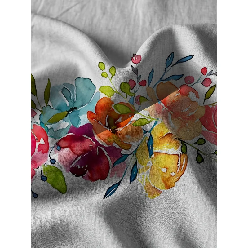 Plus Size, Allseason Apparel Women's Plus Size Watercolor Floral Print Sleeveless Shirt - Vibrant Botanical Design