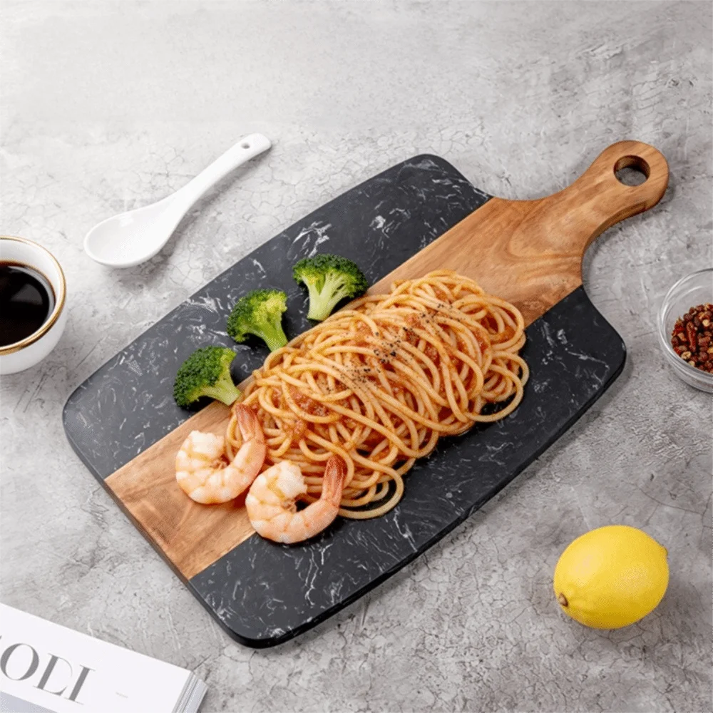 Mold-resistant Marble Wood Cutting Boards Double Side Use Non-slip Chopping Board Heat-resistant Wood Handle Cheese Board Snack