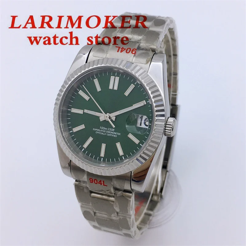 

36mm 39mm Recessed Bezel Polished Case NH35A Mechanical Watch For Men Green Dial Luminous Sapphire Glass 904L Oyster Strap