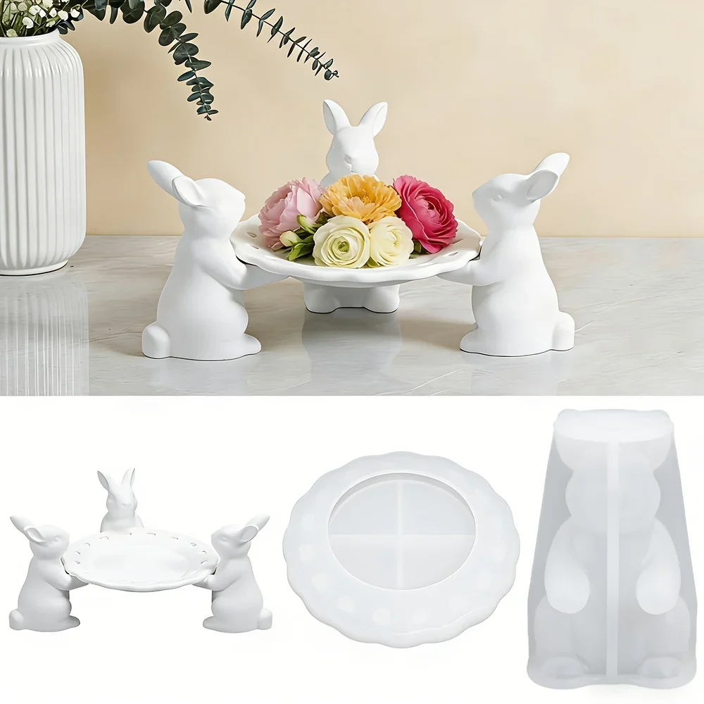 

2pcs Easter Bunny Silicone Mold With Tray | Rabbit Serving Tray, Casting Mold For Resin, Storage Dish, Spring Season Crafting
