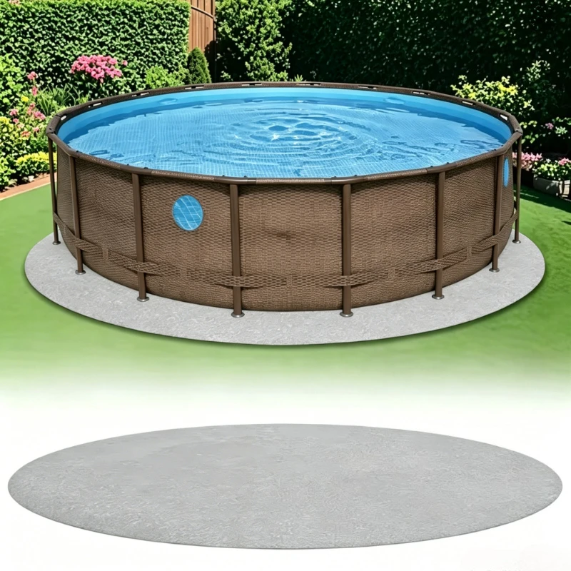 Accessoires de piscine, Tapis de fond de piscine gris clair en géotextile polyester, Ø 428 cm, Résistant et facile à poser, Anti-salissure, Idéal pour piscine familiale, bassin et bain extérieur