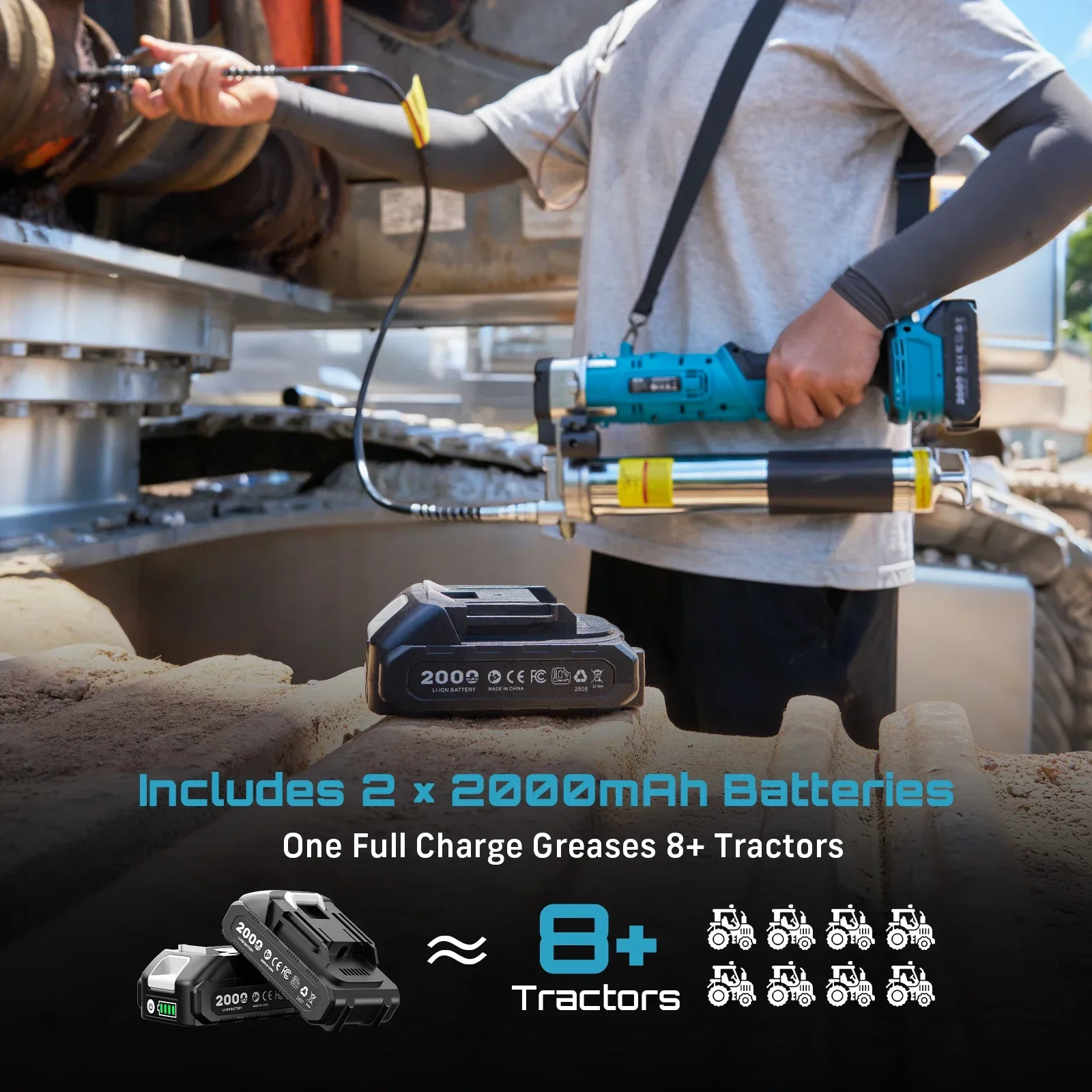 SEESII GR01 Ultra 12000PSI 2-in-1 Cordless Electric Grease Gun Kit Innovative Easy-to-Use Oil Greasing Tool 5.3 Oz/min High-Efficiency Grease Machine with 2.0Ah Battery 48" Flexible Hose LED Light view 5