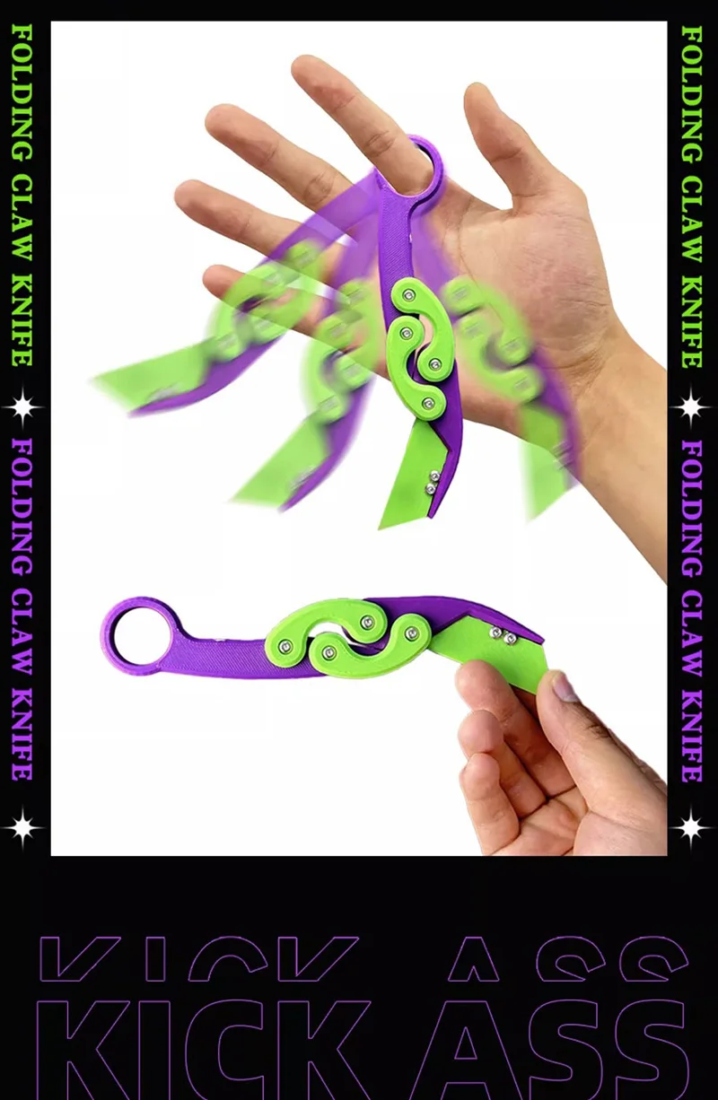 New 3D Mini Butterfly Knife Printing Gravity Knife Cub Jumping Small Radish Knife Mini Model Pendant Push Card Decompression Toy