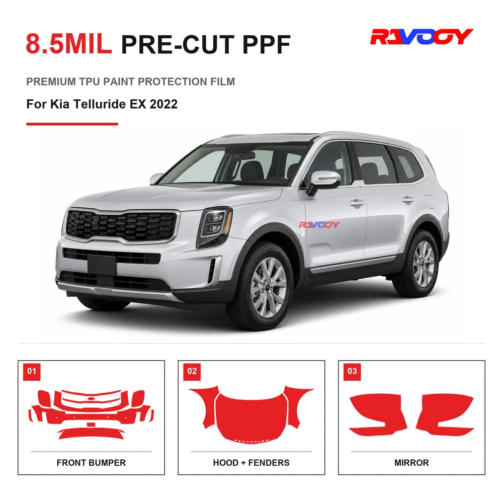 Precut PPF For Kia Telluride EX 2022 8.5mil TPU Clear Paint Protection Film Self Healing Hydrophobic UV Stone Chip Guard