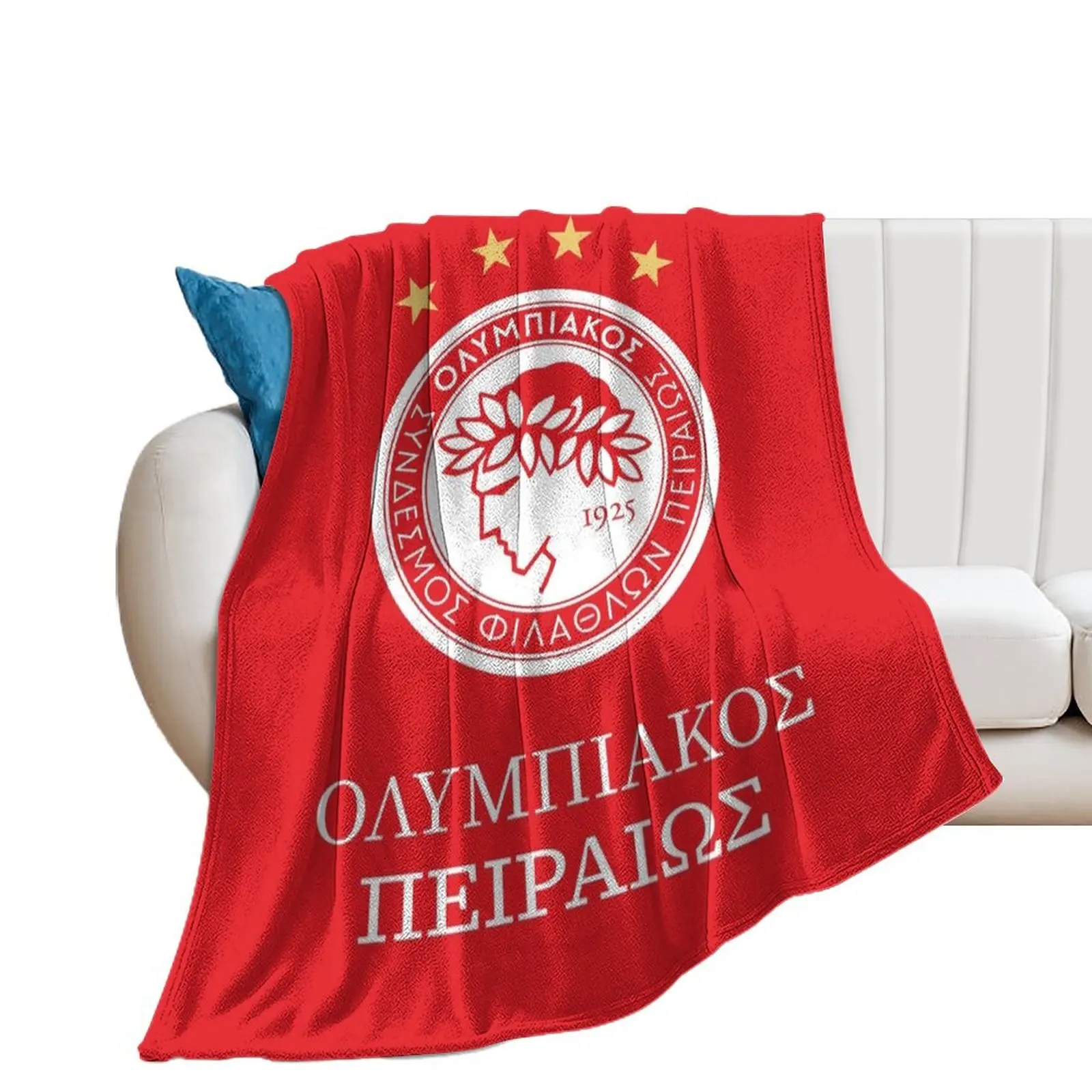 OLYMPIAKOS PIRAEUS FC Throw Blanket Plush Flannel Fabric Plaid Thins Blankets