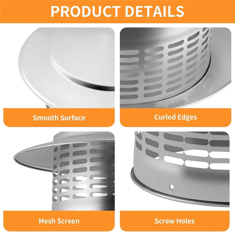 

AB41-Round Chimney Cover With Screen , Stove Pipe Topper For Exterior Fireplace Flue Cap In 304 Stainless Steel
