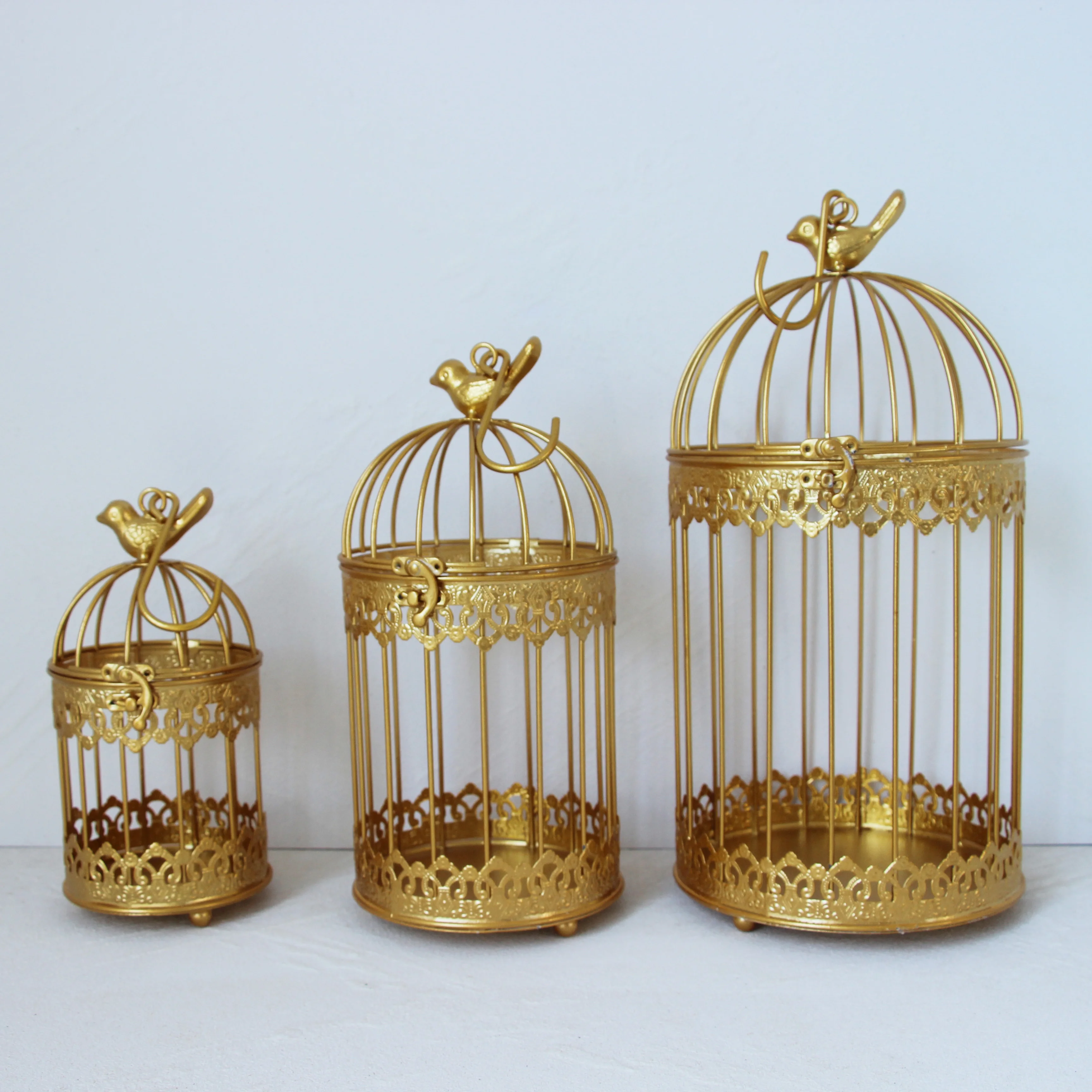 Modern iron wrought metal birdcage gold small middle Sets large bird cage decoration hanging flowerpot succulent plants