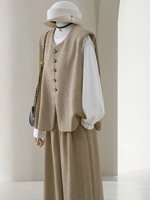 

Комплект из двух предметов: жилет-кардиган в корейском стиле и широкие брюки для женщин больших размеров (до 300 фунтов), осенняя мода