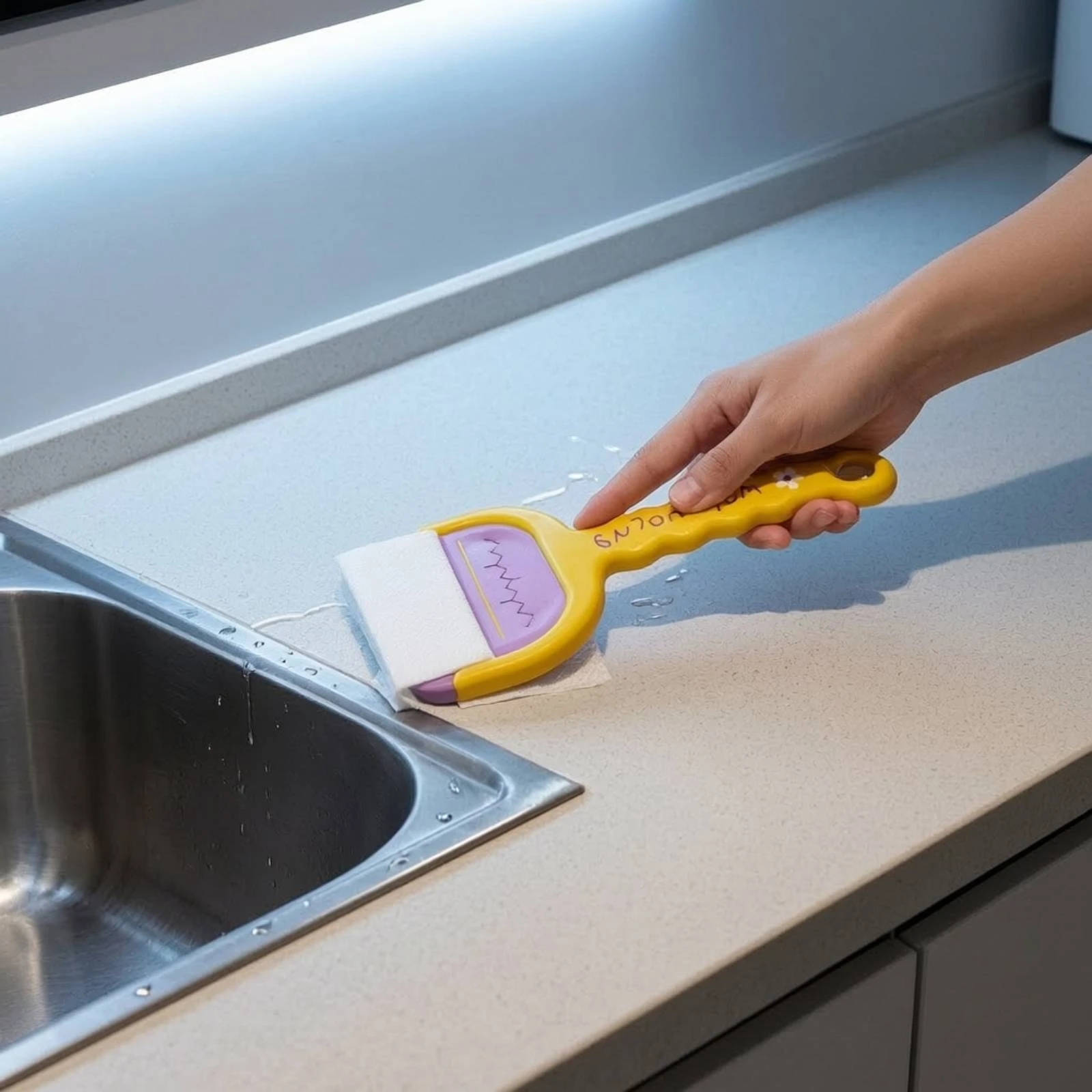 Scraper with Long Handle Flexible Bathroom Scraper Cleaning Tool with Long Handle Ergonomic Scrubbing Brush Easy to Clean