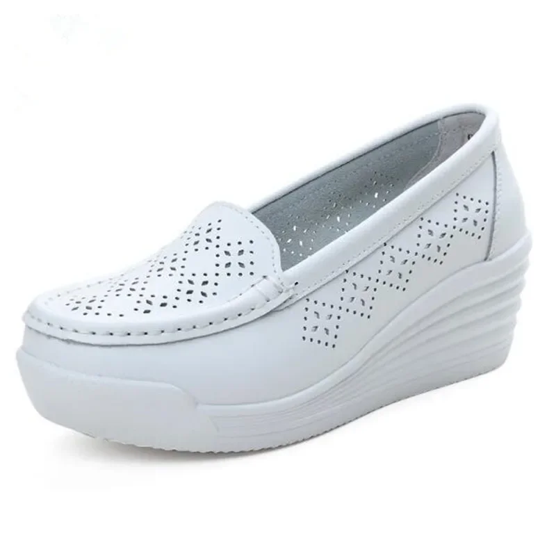 Genuine Leather Women's Shoes Four Seasons Nurse Work Shoes Women's Wedges White Platform Womens Shoes view 5