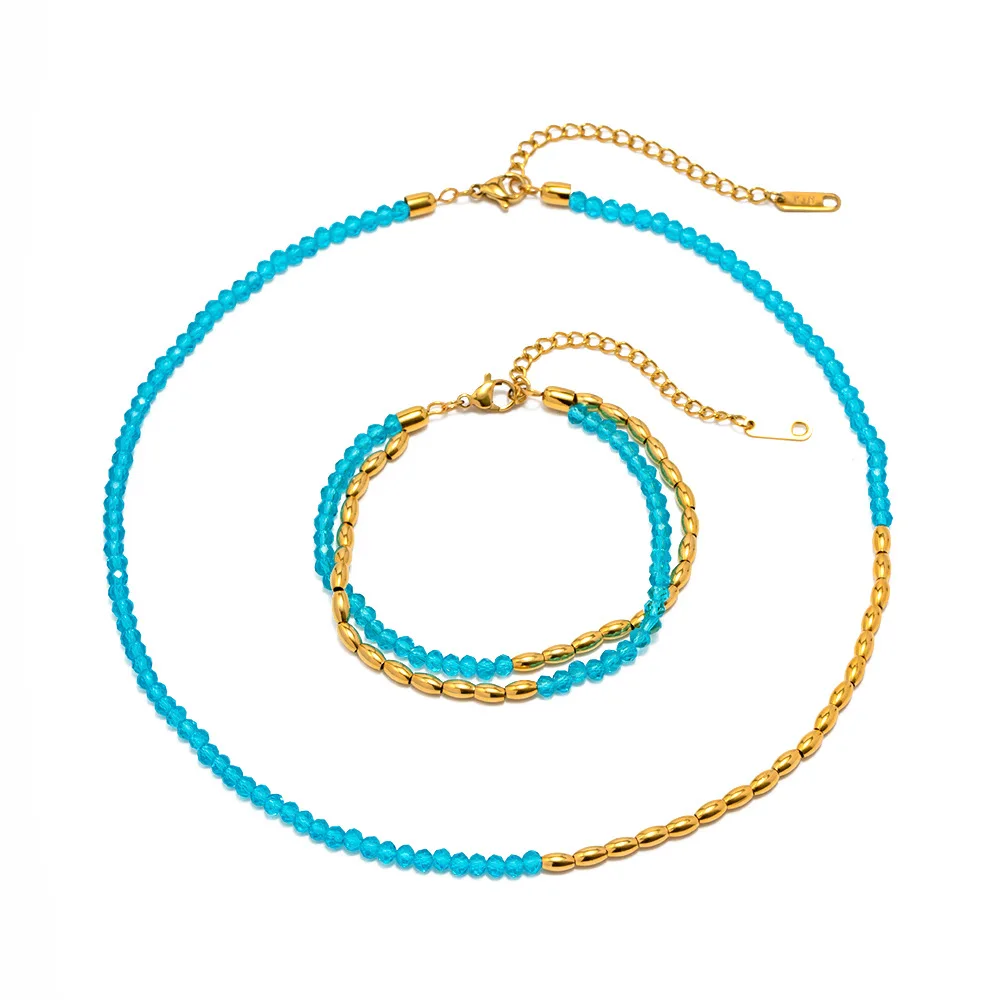 Gold Plated Blue Bead Bracelet 3
