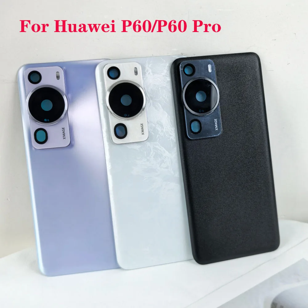 Verre arrière d'origine pour Huawei P60 LNA-AL00 / P60 Pro 5G, couvercle de batterie, panneau de boîtier arrière, pièces de réparation et cadre de l'objectif de la caméra
