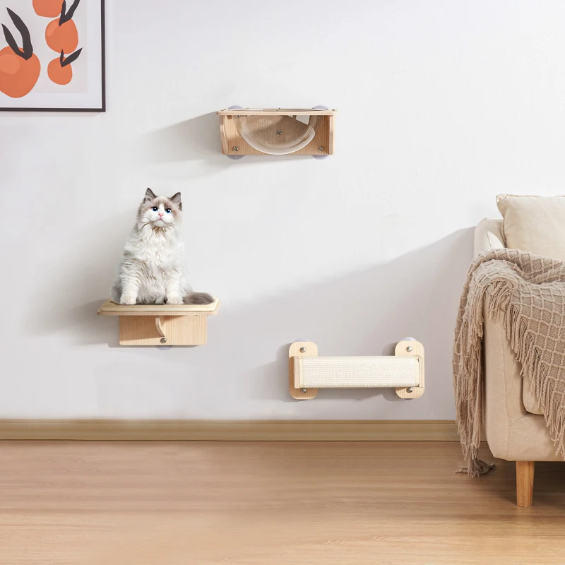 Wall Mounted Cat Tree, Cat Wall Furniture, Floating Wood Cat Tree for Indoor Cats Kitties, 3 PCS