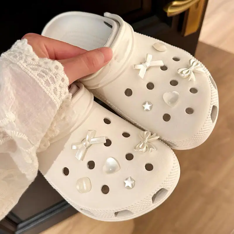 Elegant Ballet White Bowknot Shoes Charms Set Summer 2026 Korean Sandals Clogs Flower Accessories DIY Woman's Shoes Decorations