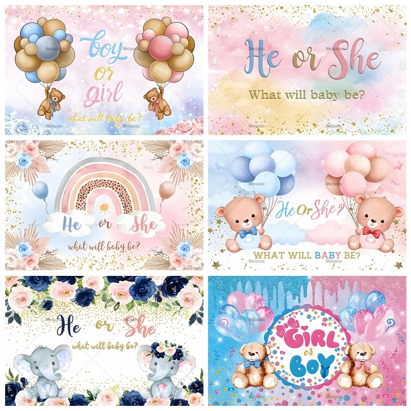 

Boy Or Girl Gender Reveal Party Backdrops for Photography He Or She Baby Shower Photo Photographic Background Studio Shoots Prop